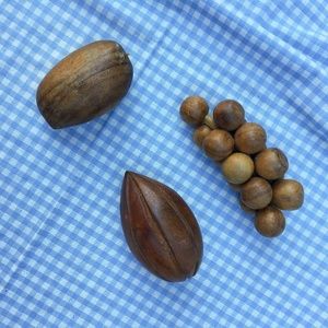 Set of 3 Wooden Fruit Sculptures